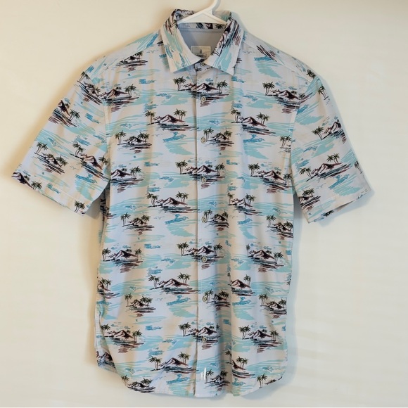johnnie-O Other - Johnnie-O Hangin Out Island Scene Men's Shirt - Blue and Cream